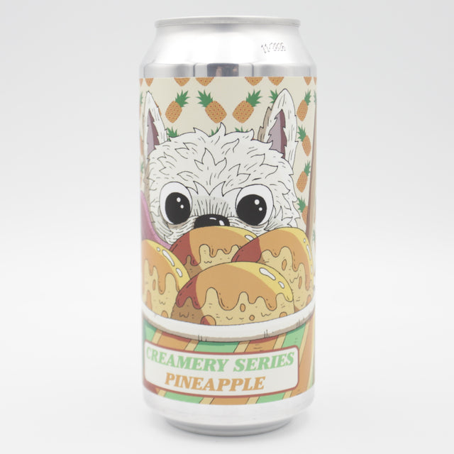 This is a can of White Dog - Creamery Series: Pineapple - 6% (440ml). It is a Sour craft beer available to buy from Ghost Whale, voted London's best craft beer shop.