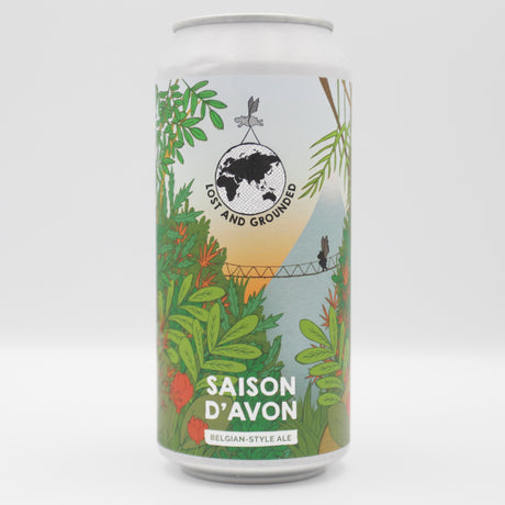 This is a can of Lost and Grounded - Saison D'Avon - 6.5% (440ml). It is a Saison craft beer available to buy from Ghost Whale, voted London's best craft beer shop.