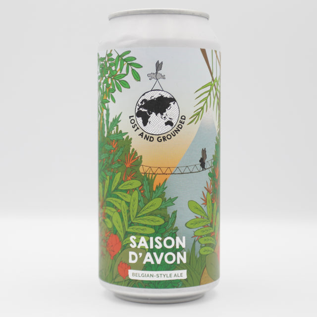 This is a can of Lost and Grounded - Saison D'Avon - 6.5% (440ml). It is a Saison craft beer available to buy from Ghost Whale, voted London's best craft beer shop.