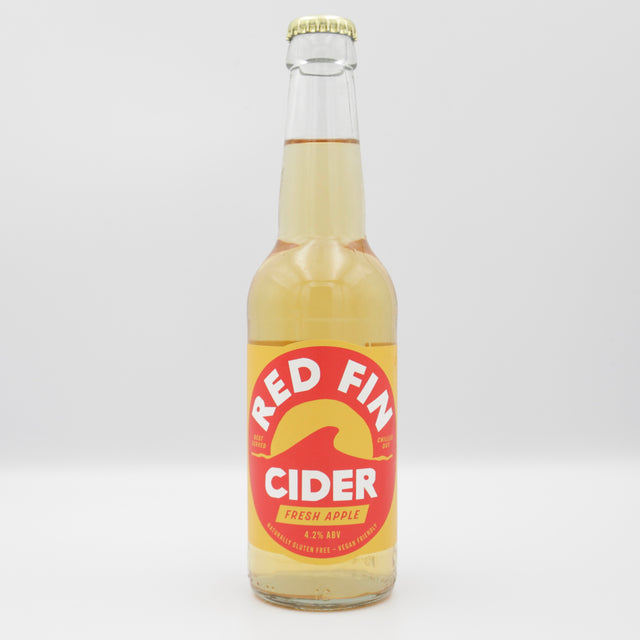 This is a bottle of Red Fin Cider - Fresh Apple Cider - 4.2% (330ml). It is a  craft cider available to buy from Ghost Whale, voted London's best craft beer shop.