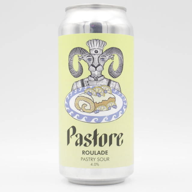 This is a can of Pastore - Blueberry & Lemon Roulade - 4% (440ml). It is a Sour craft beer available to buy from Ghost Whale, voted London's best craft beer shop.