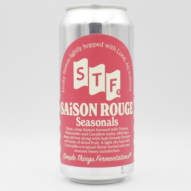 This is a can of Simple Things Fermentations - Saison Rouge - 6.1% (440ml). It is a Saison craft beer available to buy from Ghost Whale, voted London's best craft beer shop.