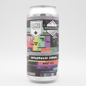 This is a can of Outer Range / Basqueland - Superdelic Signal - 7% (440ml). It is a IPA craft beer available to buy from Ghost Whale, voted London's best craft beer shop.