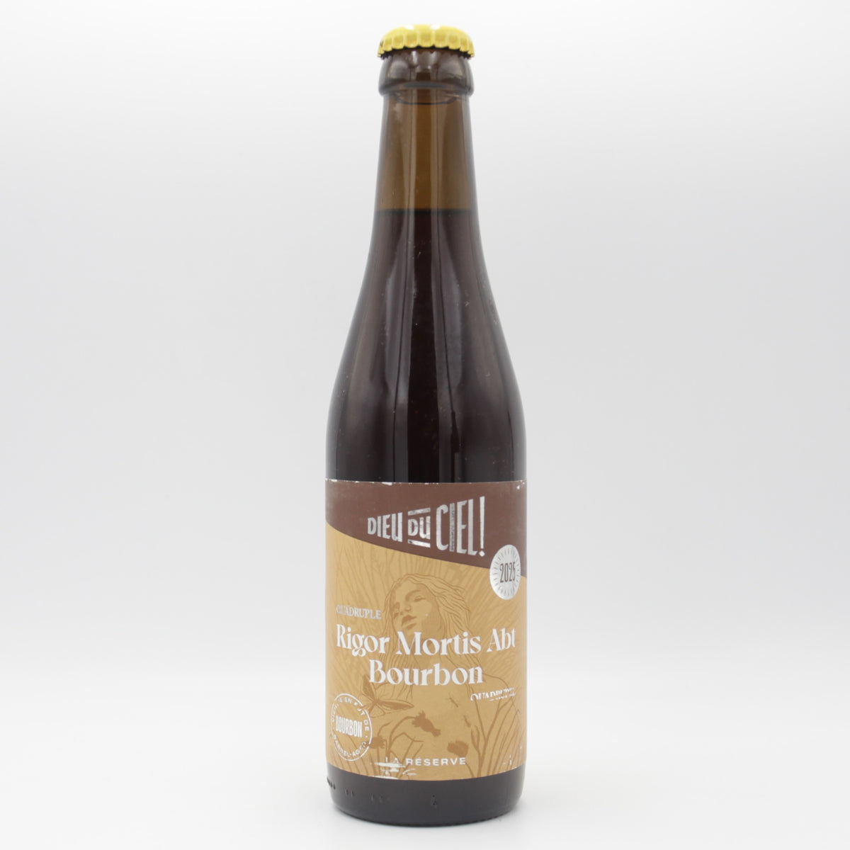 This is a bottle of Dieu Du Ciel - Rigor Mortis Abt Bourbon (2025) - 10.5% (330ml). It is a Belgian Style craft beer available to buy from Ghost Whale, voted London's best craft beer shop.