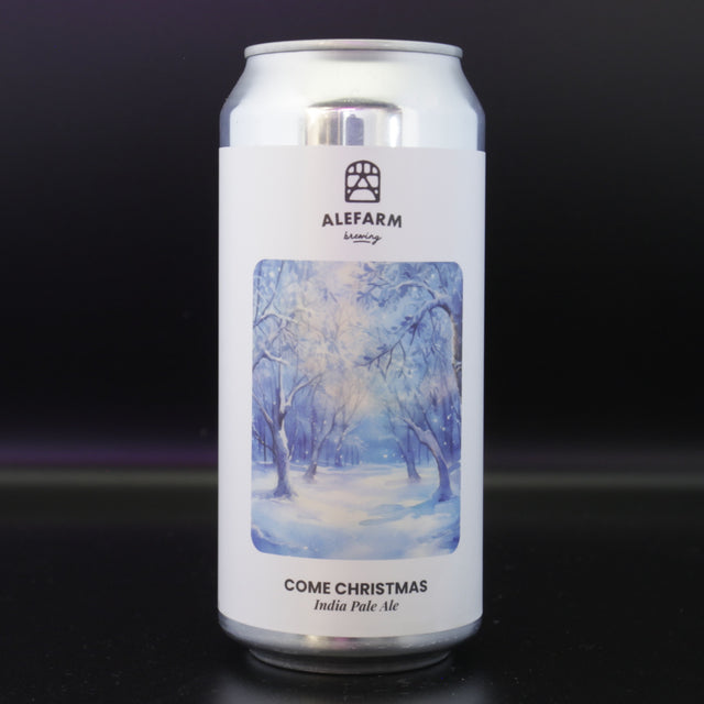 This is a can of Alefarm - Come Christmas - 6% (440ml). It is a IPA craft beer available to buy from Ghost Whale, voted London's best craft beer shop.