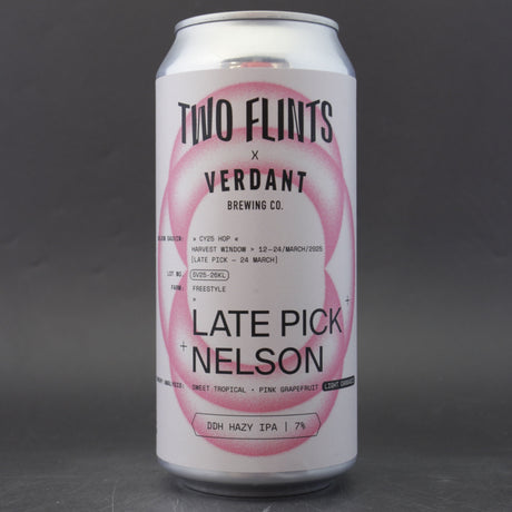 This is a can of Two Flints / Verdant - Late Pick Nelson - 7% (440ml). It is a IPA craft beer available to buy from Ghost Whale, voted London's best craft beer shop.