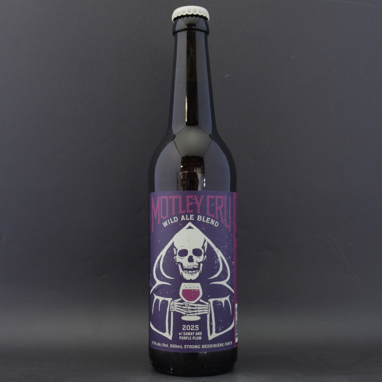This is a bottle of Bellwoods - Motley Cru 2025 - 7.1% (500ml). It is a Wild Ale craft beer available to buy from Ghost Whale, voted London's best craft beer shop.