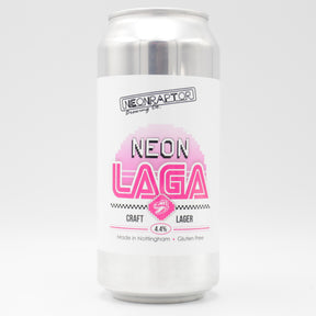 This is a can of Neon Raptor - Neon Laga - 4.4% (440ml). It is a Lager / Pilsner / Kölsch craft beer available to buy from Ghost Whale, voted London's best craft beer shop.
