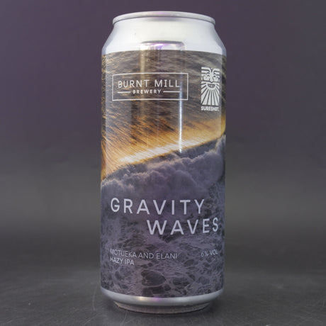 This is a can of Burnt Mill / Sureshot - Gravity Waves - 6% (440ml). It is a IPA craft beer available to buy from Ghost Whale, voted London's best craft beer shop.