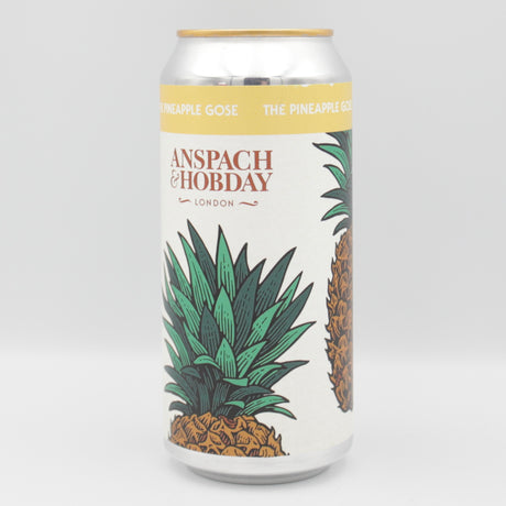 This is a can of Anspach & Hobday - The Pineapple Gose - 3.6% (440ml). It is a Gose craft beer available to buy from Ghost Whale, voted London's best craft beer shop.