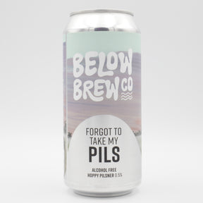 This is a can of Below Brew Co - Forgot To Take My Pils - 0.5% (440ml). It is a Lager / Pilsner / Kölsch craft beer available to buy from Ghost Whale, voted London's best craft beer shop.
