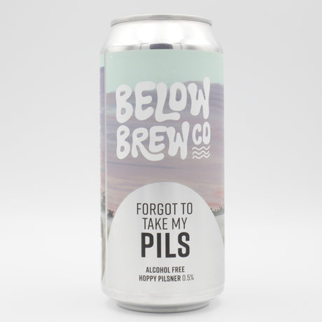 This is a can of Below Brew Co - Forgot To Take My Pils - 0.5% (440ml). It is a Lager / Pilsner / Kölsch craft beer available to buy from Ghost Whale, voted London's best craft beer shop.