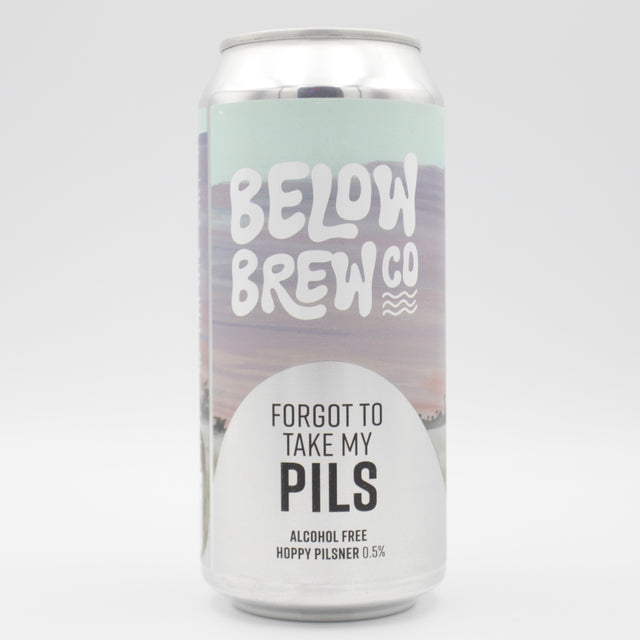 This is a can of Below Brew Co - Forgot To Take My Pils - 0.5% (440ml). It is a Lager / Pilsner / Kölsch craft beer available to buy from Ghost Whale, voted London's best craft beer shop.