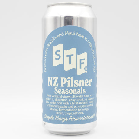 This is a can of Simple Things Fermentations - NZ Pilsner - 4.6% (440ml). It is a Lager / Pilsner / Kölsch craft beer available to buy from Ghost Whale, voted London's best craft beer shop.