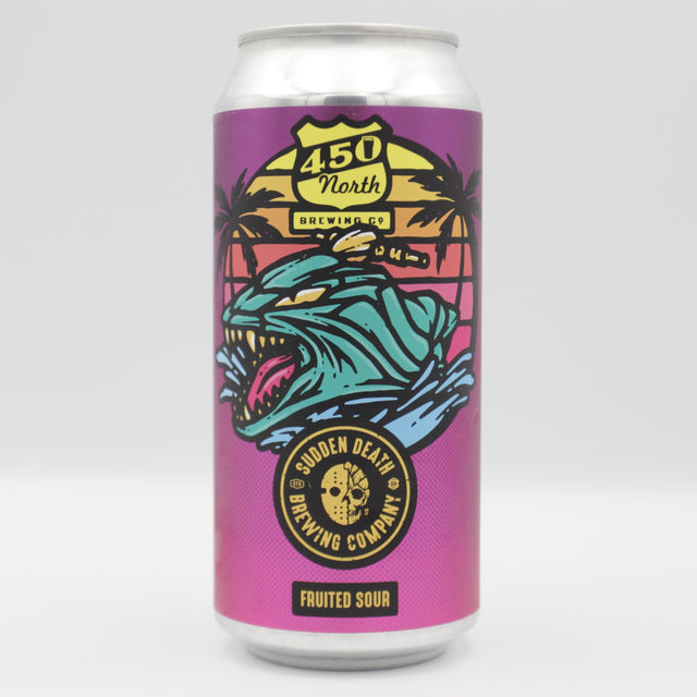 This is a can of Sudden Death / 450 North - We Only Come Out At Night - 5% (440ml). It is a Sour craft beer available to buy from Ghost Whale, voted London's best craft beer shop.