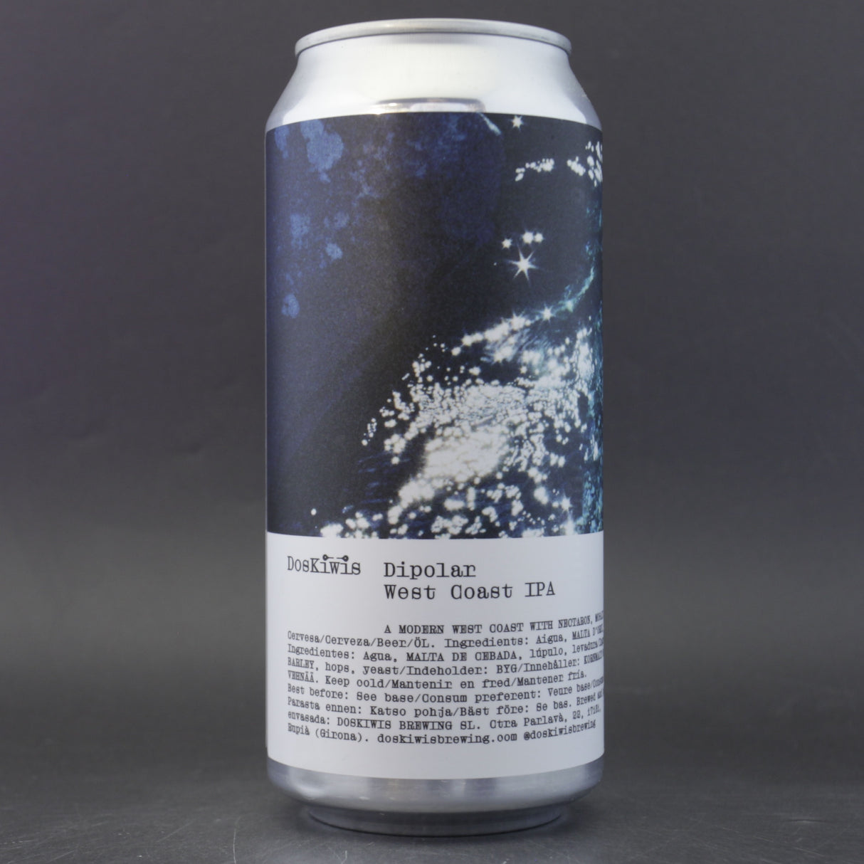 This is a can of Doskiwis - Dipolar - 6.5% (440ml). It is a IPA craft beer available to buy from Ghost Whale, voted London's best craft beer shop.