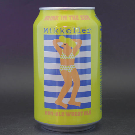 This is a can of Mikkeller - Drinkin In The Sun - 0.3% (330ml). It is a Wit / Wheat craft beer available to buy from Ghost Whale, voted London's best craft beer shop.