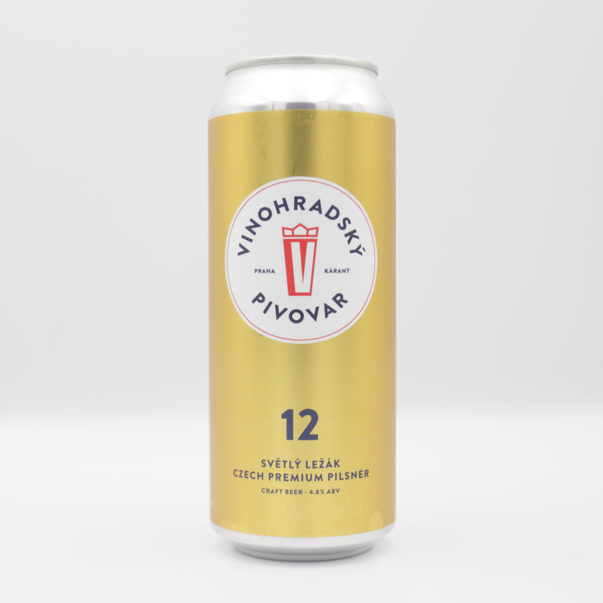 This is a can of Vinohradsky Pivovar - Vinohradská 12 - 4.8% (500ml). It is a Lager / Pilsner / Kölsch craft beer available to buy from Ghost Whale, voted London's best craft beer shop.