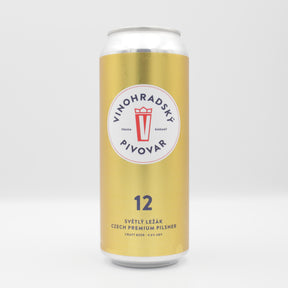 This is a can of Vinohradsky Pivovar - Vinohradská 12 - 4.8% (500ml). It is a Lager / Pilsner / Kölsch craft beer available to buy from Ghost Whale, voted London's best craft beer shop.