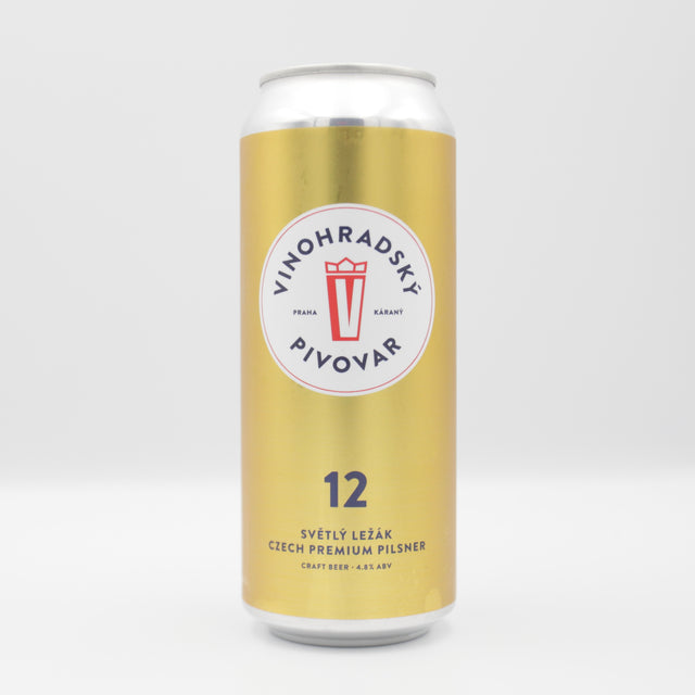 This is a can of Vinohradsky Pivovar - Vinohradská 12 - 4.8% (500ml). It is a Lager / Pilsner / Kölsch craft beer available to buy from Ghost Whale, voted London's best craft beer shop.
