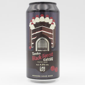 This is a can of Vault City / Low Key Barrel Project - Tonka Black Forest Gateau - 4.5% (440ml). It is a Sour craft beer available to buy from Ghost Whale, voted London's best craft beer shop.