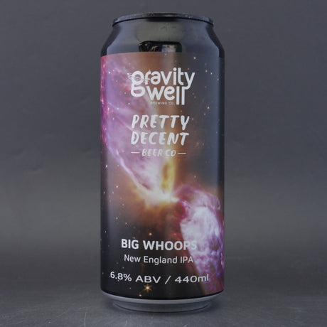 This is a can of Gravity Well - Big Whoops - 6.8% (440ml). It is a IPA craft beer available to buy from Ghost Whale, voted London's best craft beer shop.