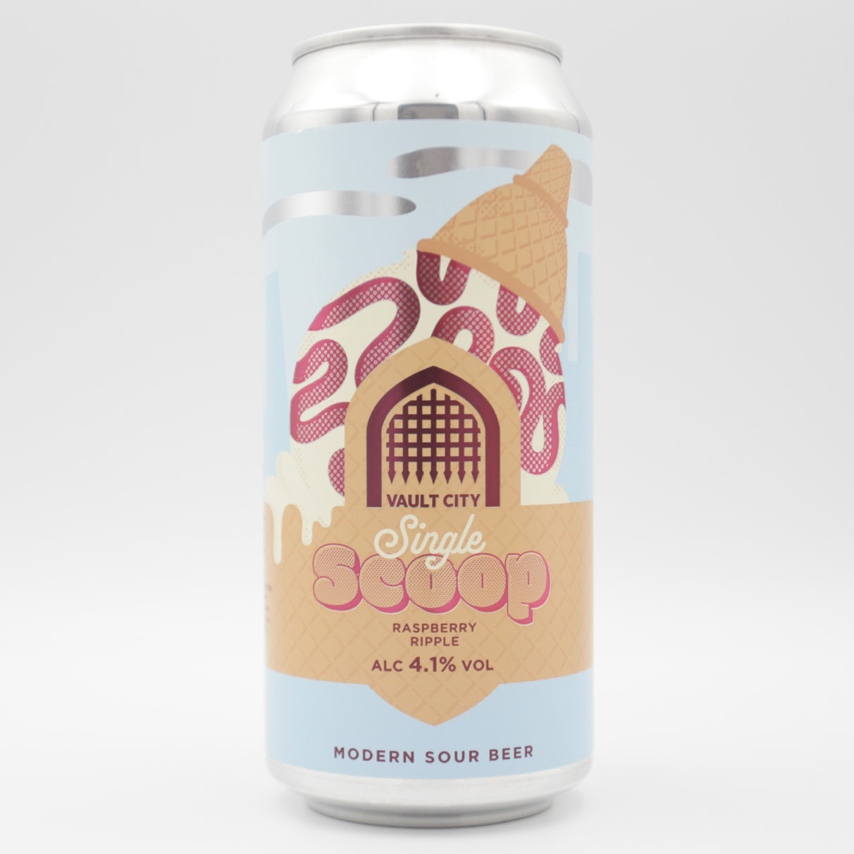 This is a can of Vault City - Single Scoop: Raspberry Ripple - 4.1% (440ml). It is a Sour craft beer available to buy from Ghost Whale, voted London's best craft beer shop.