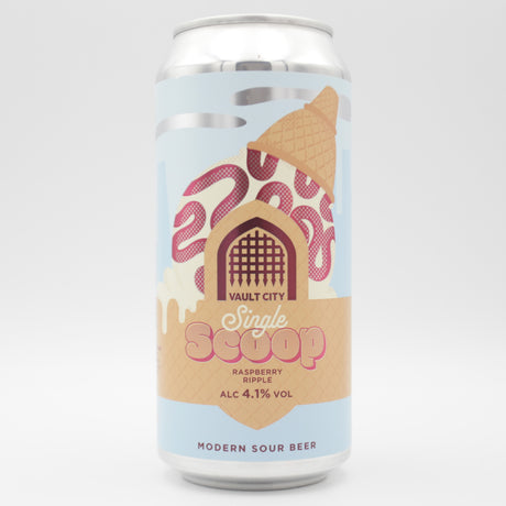 This is a can of Vault City - Single Scoop: Raspberry Ripple - 4.1% (440ml). It is a Sour craft beer available to buy from Ghost Whale, voted London's best craft beer shop.