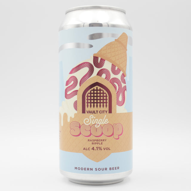 This is a can of Vault City - Single Scoop: Raspberry Ripple - 4.1% (440ml). It is a Sour craft beer available to buy from Ghost Whale, voted London's best craft beer shop.
