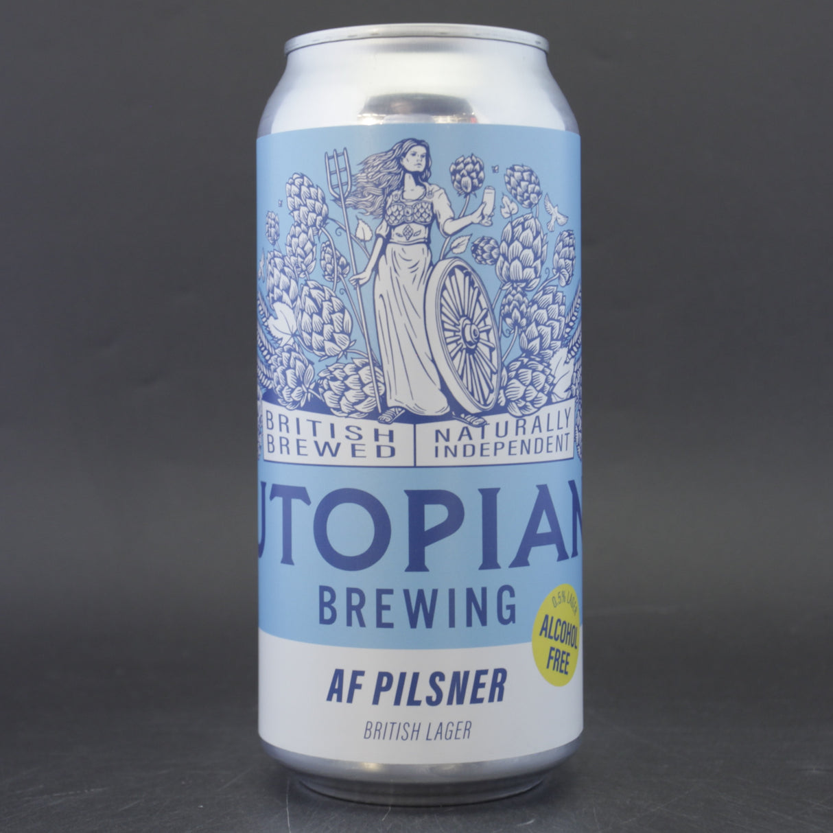 This is a can of Utopian - AF Pilsner - 0.5% (440ml). It is a Lager / Pilsner / Kölsch craft beer available to buy from Ghost Whale, voted London's best craft beer shop.