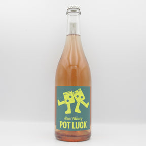 This is a bottle of New Theory - Pot Luck - 11.5% (750ml). It is a Pet Nat craft wine available to buy from Ghost Whale, voted London's best craft beer shop.