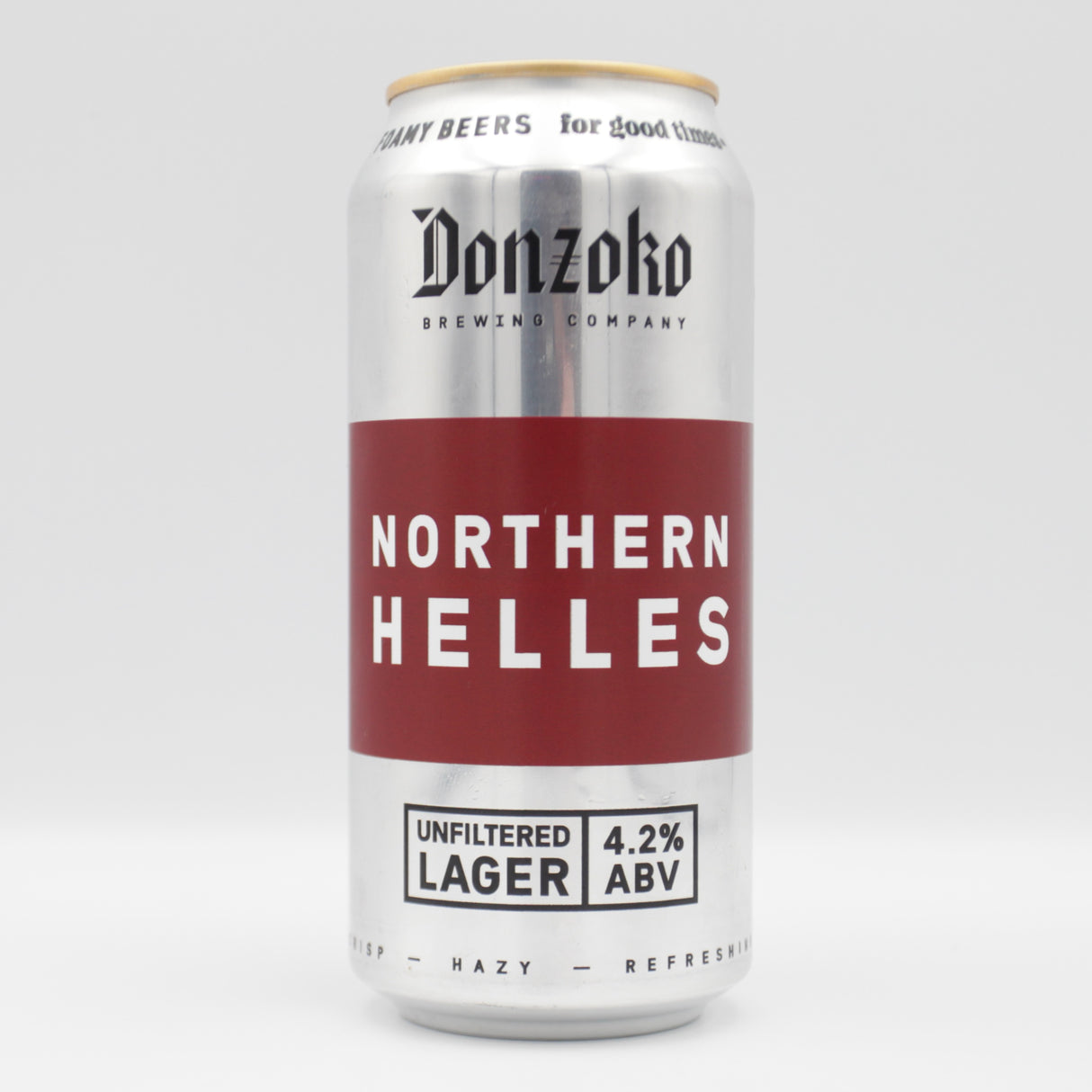 This is a can of Donzoko - Northern Helles - 4.2% (440ml). It is a Lager / Pilsner / Kölsch craft beer available to buy from Ghost Whale, voted London's best craft beer shop.