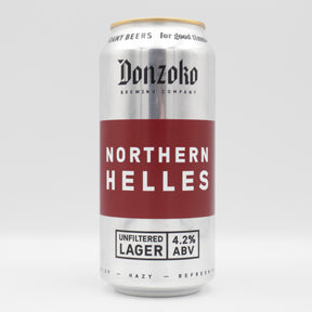 This is a can of Donzoko - Northern Helles - 4.2% (440ml). It is a Lager / Pilsner / Kölsch craft beer available to buy from Ghost Whale, voted London's best craft beer shop.