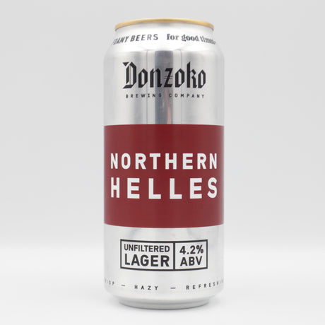 This is a can of Donzoko - Northern Helles - 4.2% (440ml). It is a Lager / Pilsner / Kölsch craft beer available to buy from Ghost Whale, voted London's best craft beer shop.