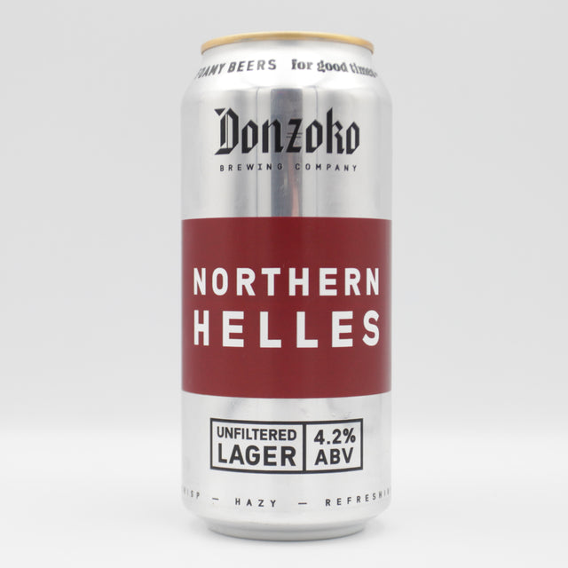 This is a can of Donzoko - Northern Helles - 4.2% (440ml). It is a Lager / Pilsner / Kölsch craft beer available to buy from Ghost Whale, voted London's best craft beer shop.