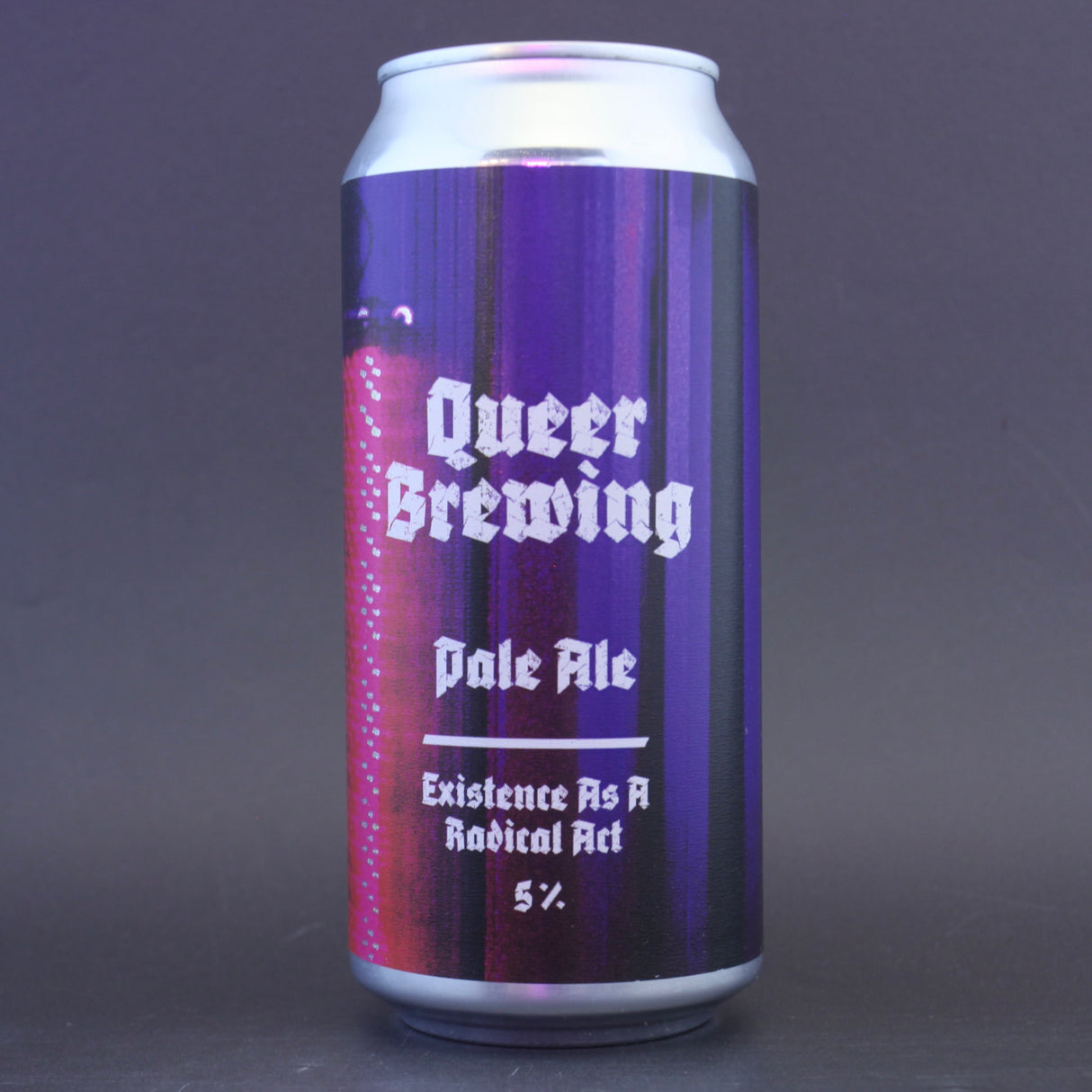 This is a can of Queer Brewing - Existence As A Radical Act - 5% (440ml). It is a Pale Ale craft beer available to buy from Ghost Whale, voted London's best craft beer shop.