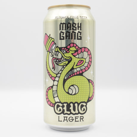 This is a can of Mash Gang - Glug - 0.5% (440ml). It is a Pale Ale craft beer available to buy from Ghost Whale, voted London's best craft beer shop.