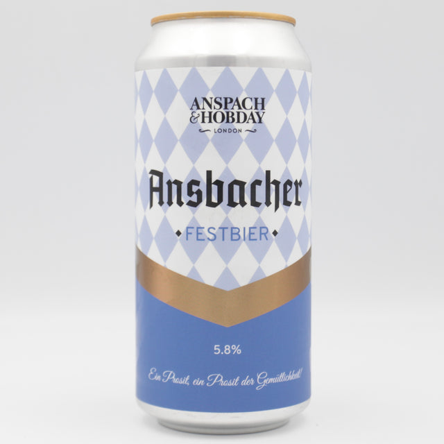 This is a can of Anspach & Hobday - Ansbacher: Festbier - 5.8% (440ml). It is a Lager / Pilsner / Kölsch craft beer available to buy from Ghost Whale, voted London's best craft beer shop.