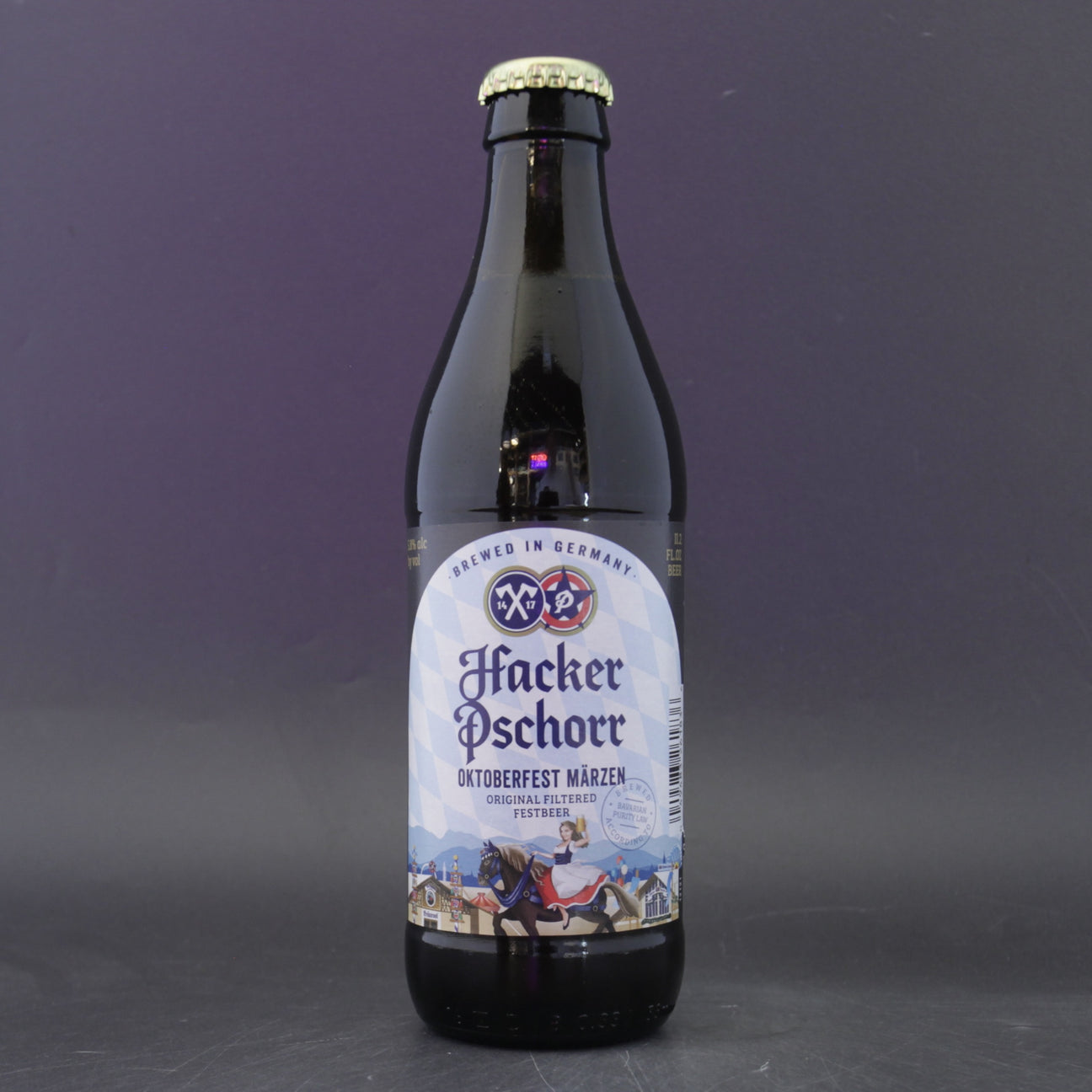 This is a bottle of Hacker Pschorr - Oktoberfest - 5.8% (330ml). It is a Lager / Pilsner / Kölsch craft beer available to buy from Ghost Whale, voted London's best craft beer shop.
