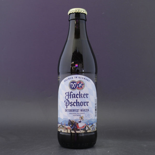 This is a bottle of Hacker Pschorr - Oktoberfest - 5.8% (330ml). It is a Lager / Pilsner / Kölsch craft beer available to buy from Ghost Whale, voted London's best craft beer shop.