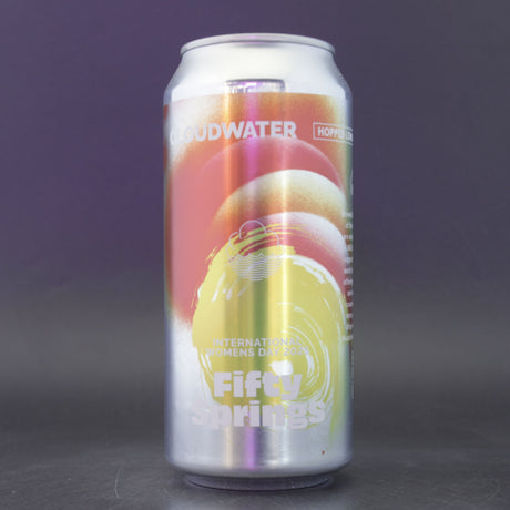 This is a can of Cloudwater - Fifty Springs - 0% (440ml). It is a Sour craft beer available to buy from Ghost Whale, voted London's best craft beer shop.