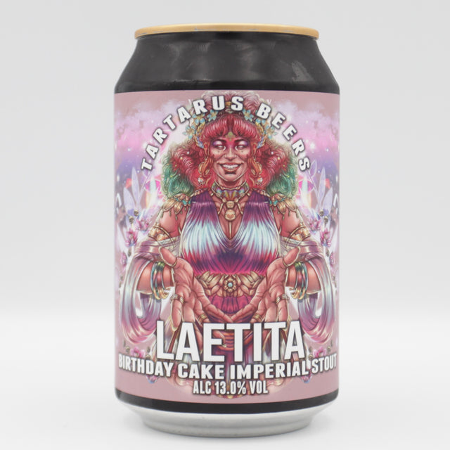 This is a can of Tartarus - Laetitia - 13% (330ml). It is a Imperial Stout / Porter craft beer available to buy from Ghost Whale, voted London's best craft beer shop.