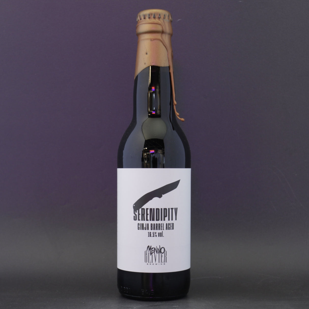 This is a bottle of Menno Olivier - Serendipity - 16.5% (330ml). It is a Imperial Stout / Porter craft beer available to buy from Ghost Whale, voted London's best craft beer shop.