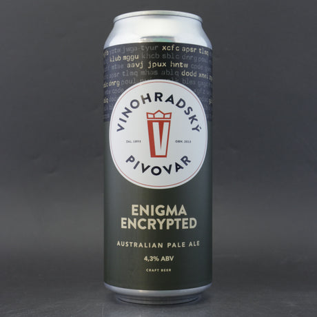 This is a can of Vinohradsky Pivovar - Enigma Encrypted - 4.3% (500ml). It is a Pale Ale craft beer available to buy from Ghost Whale, voted London's best craft beer shop.