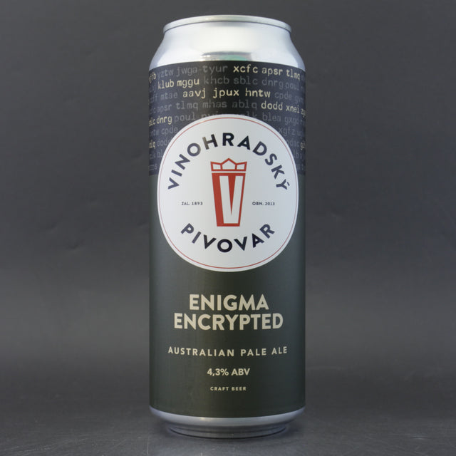 This is a can of Vinohradsky Pivovar - Enigma Encrypted - 4.3% (500ml). It is a Pale Ale craft beer available to buy from Ghost Whale, voted London's best craft beer shop.