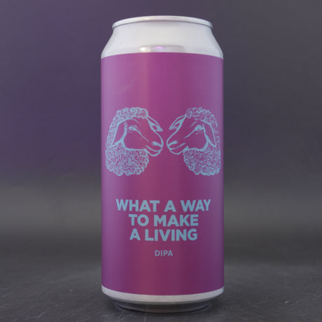 This is a can of Pomona Island - What A Way To Make A Living - 8.2% (440ml). It is a Double IPA craft beer available to buy from Ghost Whale, voted London's best craft beer shop.