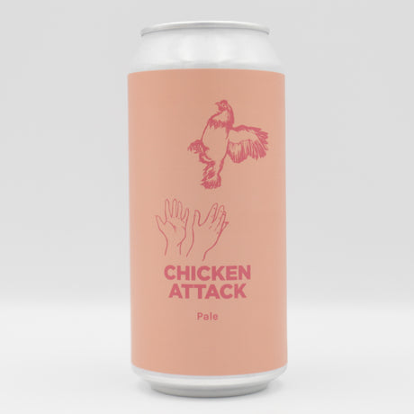 This is a can of Pomona Island - Chicken Attack - 5.3% (440ml). It is a Pale Ale craft beer available to buy from Ghost Whale, voted London's best craft beer shop.