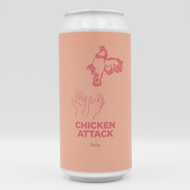This is a can of Pomona Island - Chicken Attack - 5.3% (440ml). It is a Pale Ale craft beer available to buy from Ghost Whale, voted London's best craft beer shop.