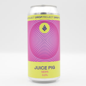 This is a can of Drop Project - Juice Pig - 6.2% (440ml). It is a IPA craft beer available to buy from Ghost Whale, voted London's best craft beer shop.