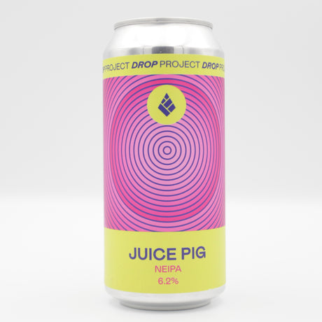 This is a can of Drop Project - Juice Pig - 6.2% (440ml). It is a IPA craft beer available to buy from Ghost Whale, voted London's best craft beer shop.